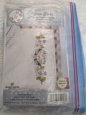 Blue Birds Pillowcases Stamped For Embroidery With Floss